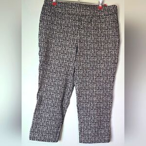 Hilary Radley Womens Cropped Pants Size Large Black White Geometric Mid Rise